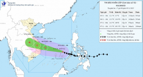 Bão Kalmaegi đang ở thời điểm mạnh nhất, cảnh báo rủi ro rất lớn đối với các tỉnh Quảng Ngãi, Gia Lai, Đắk Lắk