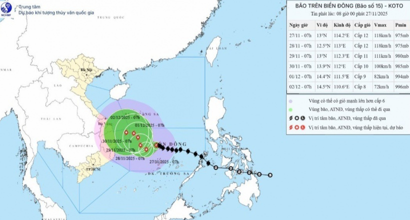 Bão số 15 mạnh lên, giật tới cấp 15, Đà Nẵng đến Lâm Đồng có khả năng mưa lớn