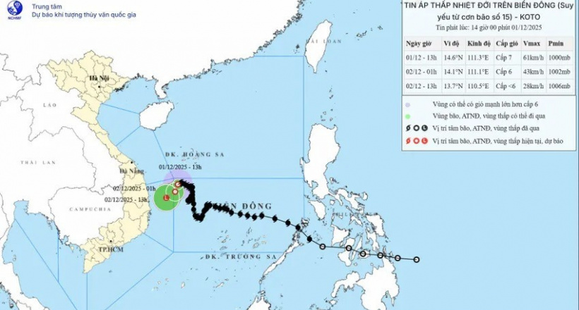 Bão số 15 suy yếu thành áp thấp nhiệt đới, miền Trung sắp mưa lớn diện rộng