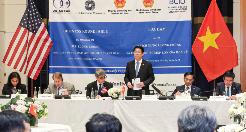 Chủ tịch nước Lương Cường dự tọa đàm với các doanh nghiệp hàng đầu Hoa Kỳ tại New York