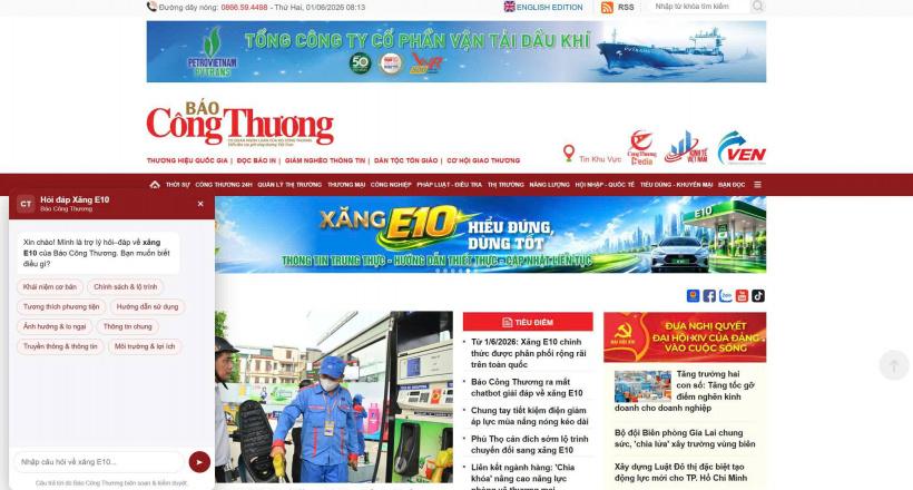 Báo Công Thương ra mắt chatbot giải đáp về xăng E10