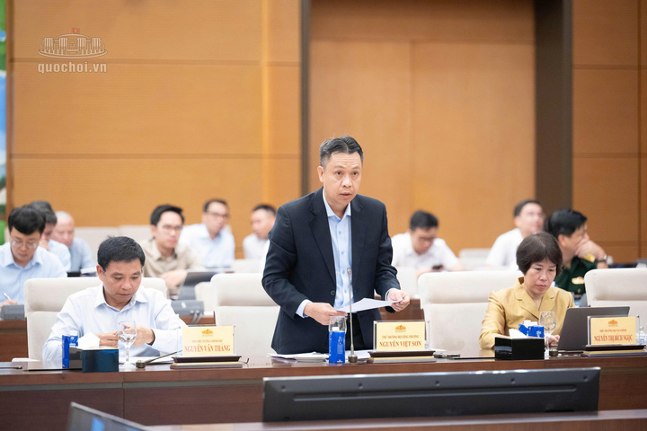 Thứ trưởng Bộ Công Thương Nguyễn Việt Sơn trình bày tóm tắt dự án Luật. Ảnh: Vũ Hiếu